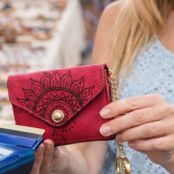 Artisan Handbags - Hand Painted Red Patterned Women's Mini Wallet Coin Purse